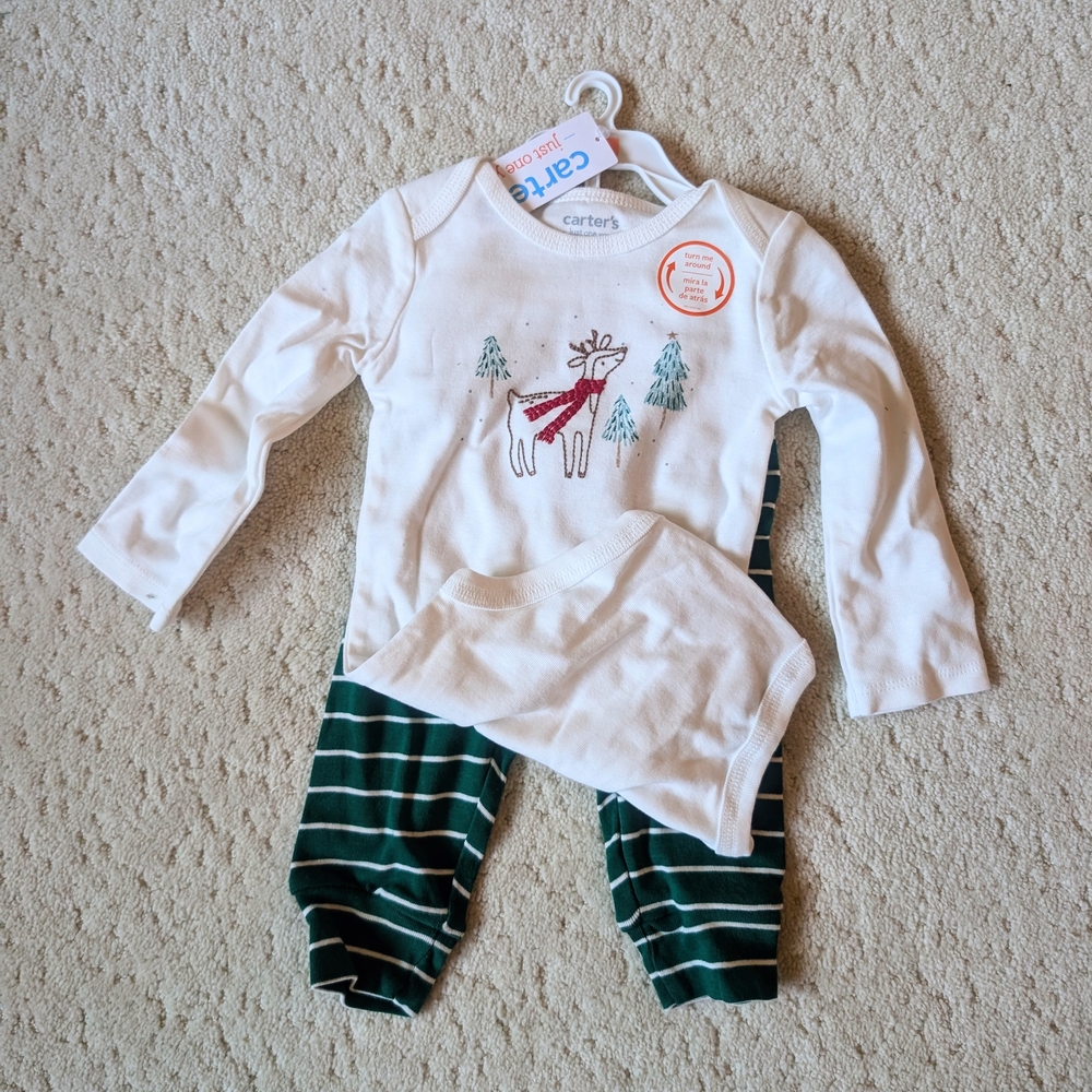 Carter's Festive White and Green Baby Set